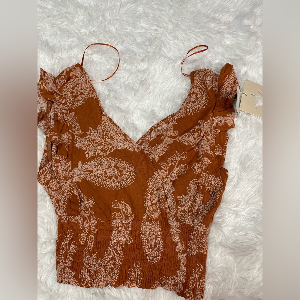 Paper crane fall color top with flower print | XS | NWT